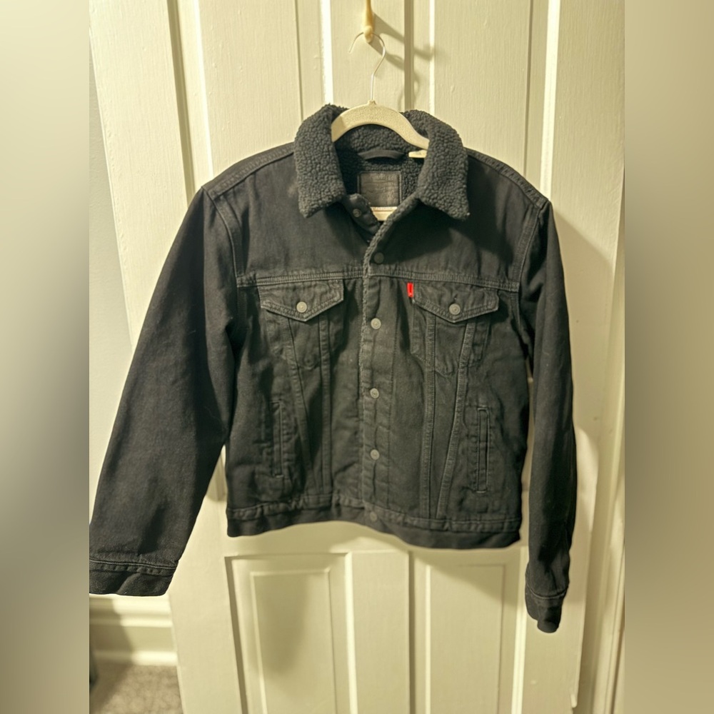 Levi's Black Denim Jacket with Sherpa Collar